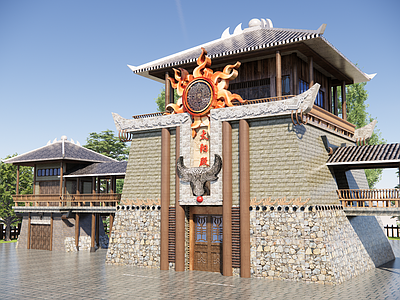 中式古建古建筑 中式城楼 太阳殿 烽火城楼 塔楼