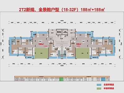 住宅楼建筑 T2 全景舱 一梯两户 188户型 豪宅大平层