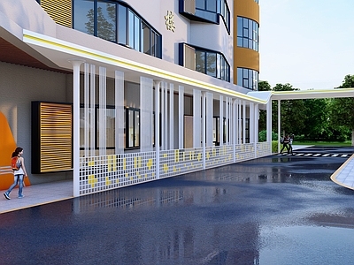 现代主义学校建筑 廊架扩建 学校走廊 风雨走廊