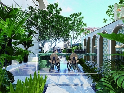 现代简约别墅庭院 庭院 花园 屋顶花园 露台