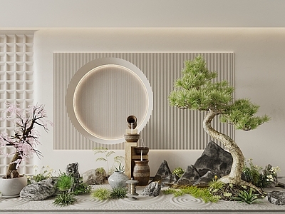 禅意室内景观 新中式中式景观 园林景观造景 竹子 庭院景观 景观石
