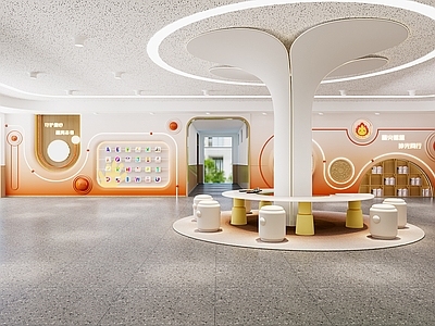 现代简约幼儿园 幼儿园大厅 形象墙 儿童桌椅 展示墙