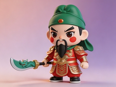 中式雕塑摆件 Q版三国关羽 卡通古装人物关羽 盲盒手办 盲盒潮玩 美陈
