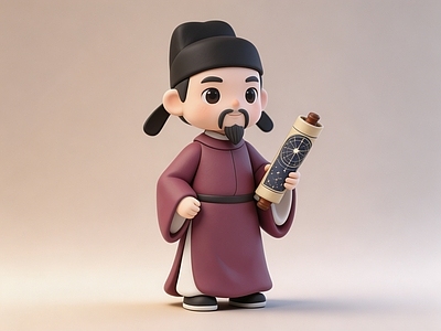 中式雕塑摆件 Q版古装人物 卡通郭守敬 盲盒手办 潮玩 美陈