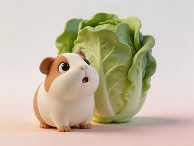 奶油风雕塑摆件 Q版荷兰猪生菜 盲盒手办 潮玩 荷兰猪 美陈