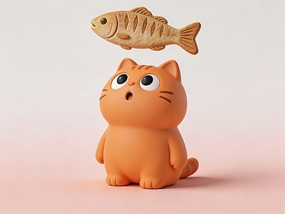 奶油风雕塑摆件 Q版大橘猫和鱼干 卡通橘猫 盲盒手办 潮玩 美陈