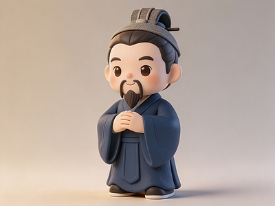 中式雕塑摆件 Q版人物孔子 卡通古装人物孔子 盲盒手办 潮玩 美陈