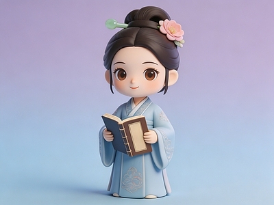 中式雕塑摆件 Q版人物李清照 盲盒手办 卡通古装人物 美陈 美陈李清照