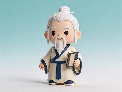 中式雕塑摆件 Q版老子 卡通古装人物 盲盒手办 潮玩 美陈
