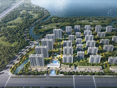现代主义鸟瞰规划 国际复合型社区 多层住宅 社区鸟瞰 社区规划 综合大盘