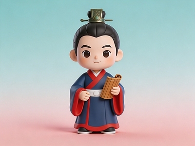 中式雕塑摆件 Q版屈原 盲盒手办 端午屈原 卡通古装人物 美陈