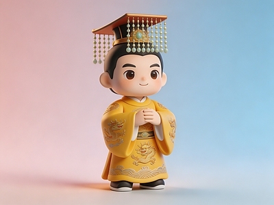 中式雕塑摆件 Q版唐太宗 盲盒手办皇帝 唐太宗 潮玩 美陈