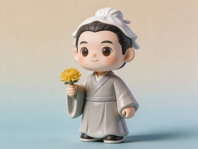中式雕塑摆件 Q版陶渊明 盲盒手办 潮玩 古装人物 美陈