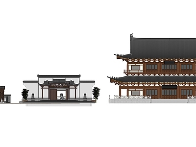 中式古建古建筑 中式建筑门头 古建筑殿堂 马头墙徽派门头