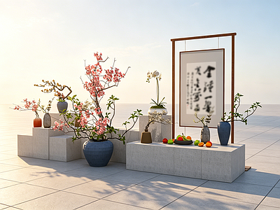新中式春季美陈 花艺 美陈 艺术展 字画展 花瓶