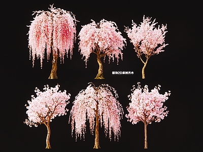日式乔木 现代植物2D桃花 2D桃花果树乔木