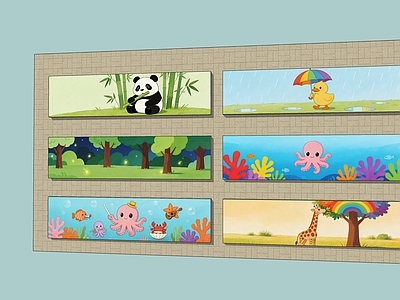 孟菲斯景墙 儿童插画 幼儿园景观墙 儿童乐园墙体彩绘 儿童房 文化景观墙