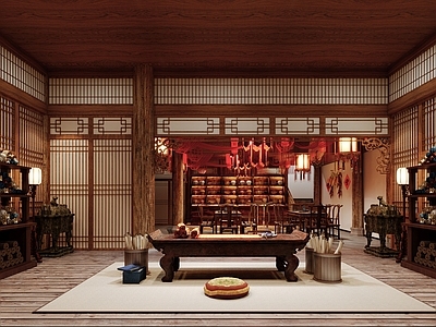 中式中餐厅 秦朝书房 古代书房餐厅客栈 酒馆 竹简书简案几