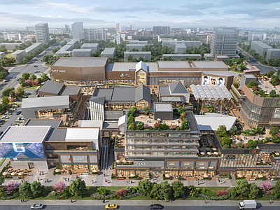 新中式商业综合体景观 新中式商场建筑 现代商业街步行街 商业综合体 MALL