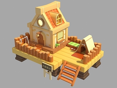 奶油风木屋 卡通 建筑 小木屋