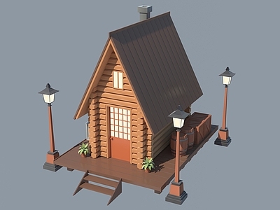 原木风木屋 卡通 建筑 房子 木屋