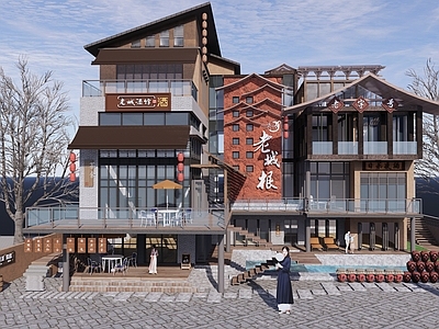 新中式餐饮建筑 新中式茶馆酒吧 新中式餐饮门头 新中式特色商铺 餐饮茶馆酒吧建筑 新中式门头招牌