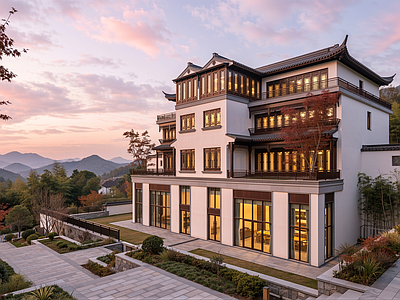中式古建独栋别墅 别墅设计 合院 中式别墅