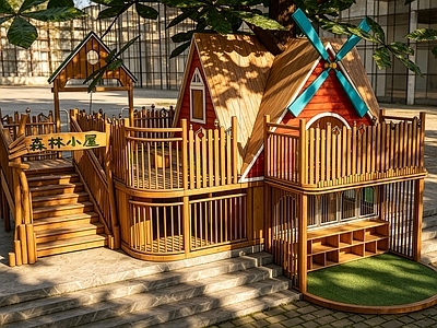原木风儿童游乐空间 树屋 游乐空间 森林小屋