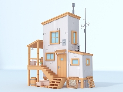 原木风木屋 卡通 建筑 房子
