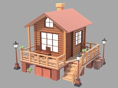 原木风木屋 卡通 建筑 房子
