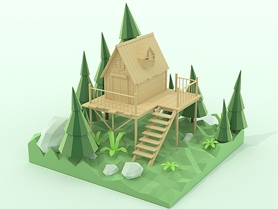原木风木屋 卡通 建筑 房子