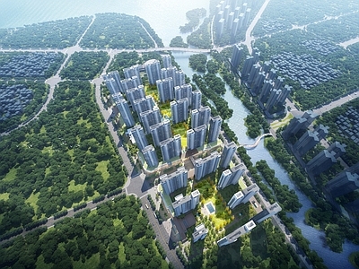 现代主义小高层住宅楼 鸟瞰规划 高层住宅 国际化复合型社区 公建化立面
