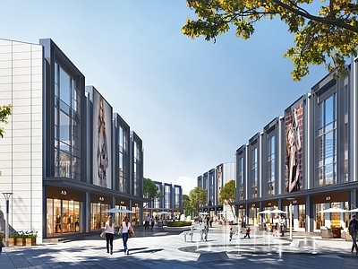 现代主义商业街 沿街透视 商业街 公建化立面