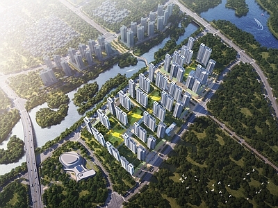 现代主义商业综合体 多元化社区 销售中心 高层住宅 鸟瞰规划