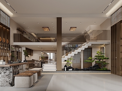 新中式茶馆 茶叶店 门面房 挑空茶叶店 名茶名酒
