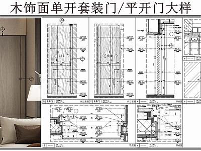 综合门节点 木饰面单开套装门 平开门大样 窄边木门 门节点