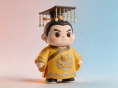 中式雕塑摆件 Q版秦始皇 盲盒手办 卡通国风人偶 美陈