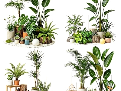 原木风花境 2D室内植物组团 花境植物组团 花卉花镜 花草镜植物组合 花草花丛