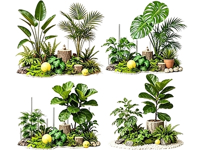 日式花境 2D室内植物组团 花境植物组团 花卉花镜 花草镜植物组合 花草花丛