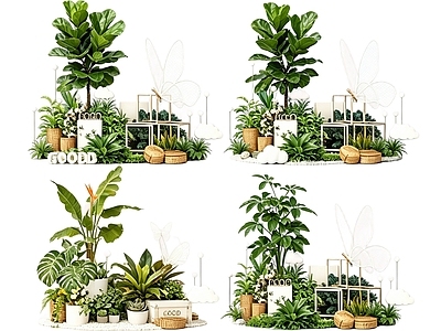 现代简约花境 2D室内植物组团 花境植物组团 花卉花镜 花草镜植物组合 花草花丛
