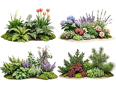 传统园林花境 2D室内植物组团 花境植物组团 花卉花镜 花草镜植物组合 花草花丛