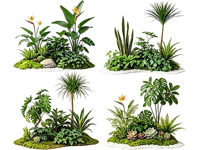 现代简约花境 2D室内植物组团 花境植物组团 花卉花镜 花草镜植物组合 花草花丛