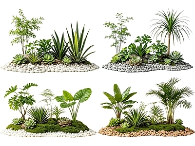 禅意花境 2D室内植物组团 花境植物组团 花卉花镜 花草镜植物组合 花草花丛