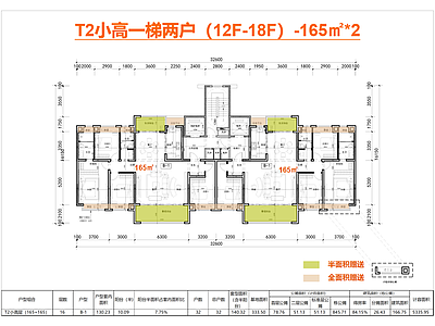 高层住宅 T2户型 一梯两户 165户型 洋房户型 全景舱