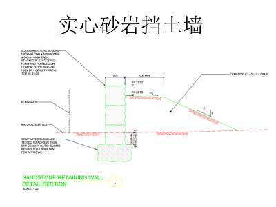 墙面节点 实心砂岩挡土墙