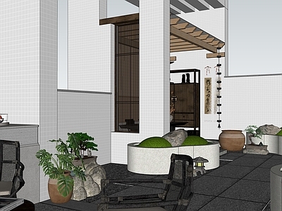 新中式别墅庭院 新中式屋顶花园 日式庭院 禅意茶室 日式禅意庭院景观