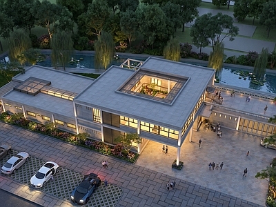 现代主义社区服务中心 餐厅餐饮茶馆茶楼 宾馆会所建筑外观 门头门面