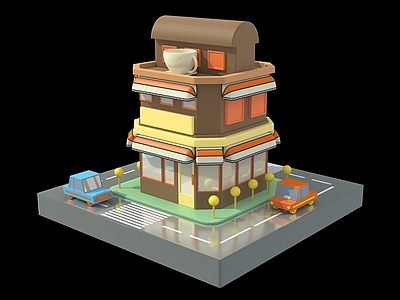 孟菲斯餐饮建筑 卡通 建筑 商店 咖啡店