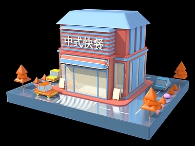 孟菲斯餐饮建筑 卡通 建筑 商店 快餐店