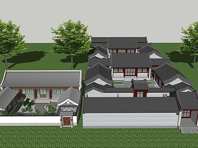 中式古建四合院 四合院青砖灰瓦房 别墅自建房建筑